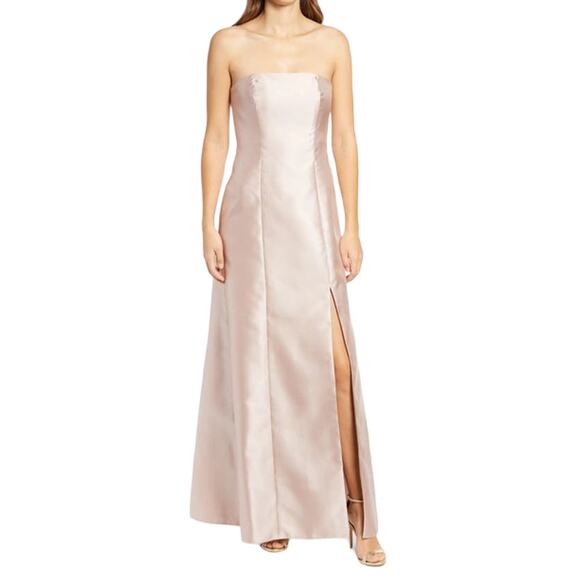 Alfred Sung D764 Full Length Sateen Twill Strapless Dress in Cameo Size 4 - Picture 1 of 6